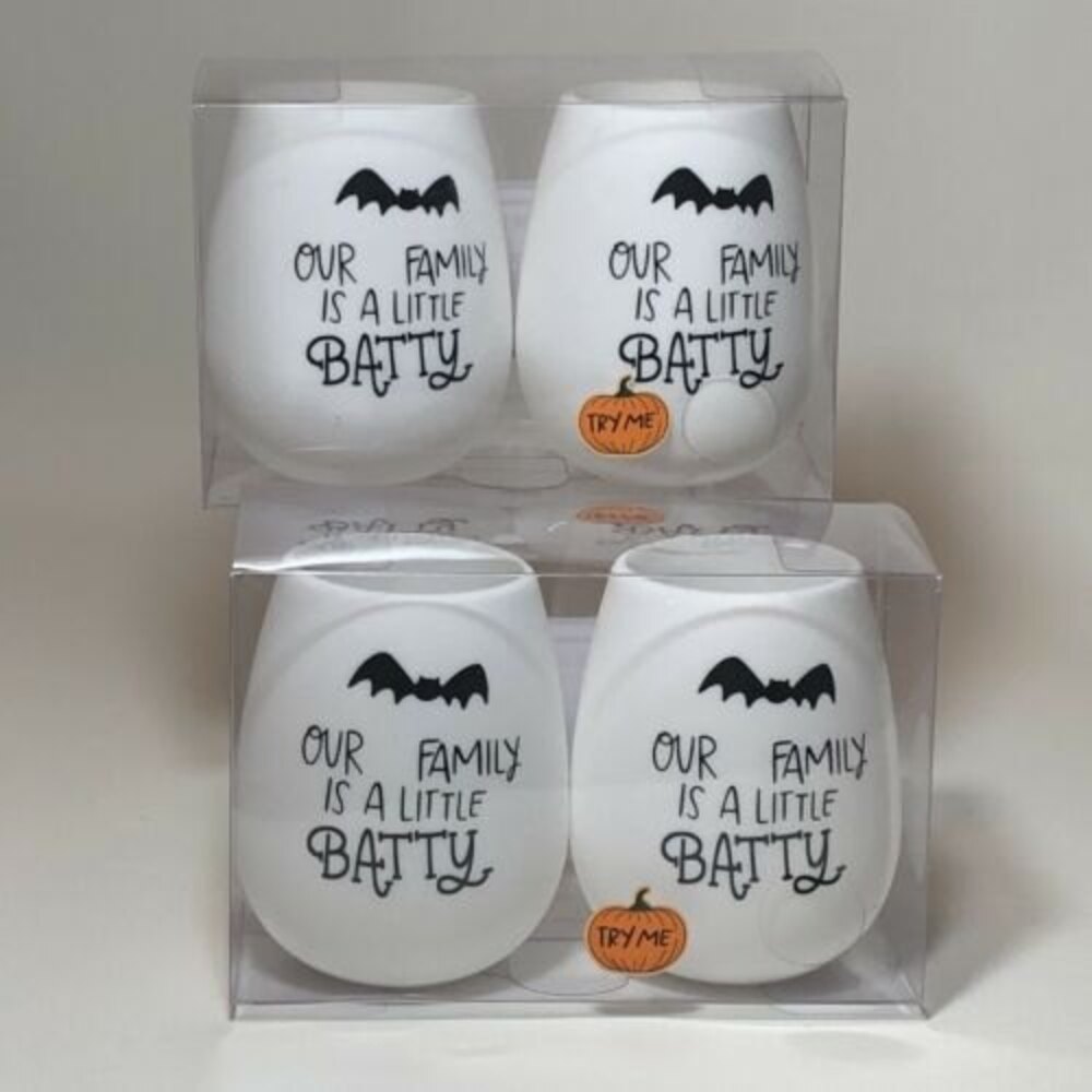 Set of 4 Halloween Silicone Wine Glasses “Our Family Is A Little BATTY”